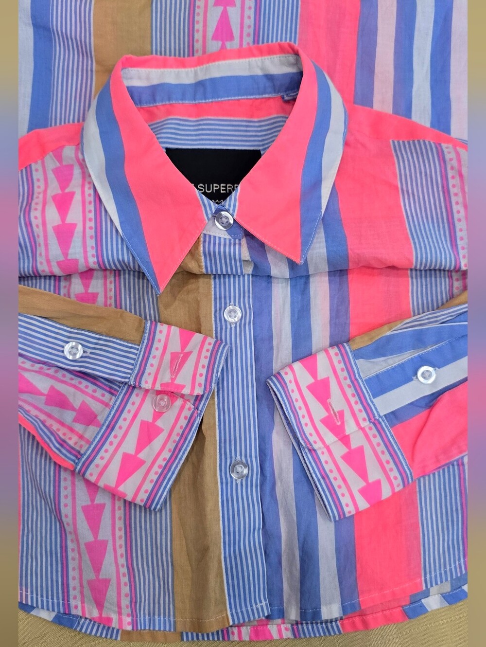 Le Superbe Goa Stripe Boyfriend Shirt Size 2 Cotton Button Up Surf Stripe - Picture 11 of 11